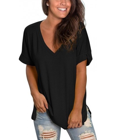 Women's Tshirts Casual V Neck Short Sleeve Loose Summer Tunic Tops S Black $15.95 Tops