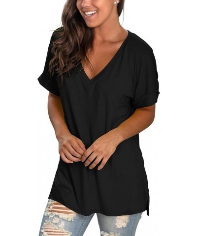 Women's Tshirts Casual V Neck Short Sleeve Loose Summer Tunic Tops S Black $15.95 Tops