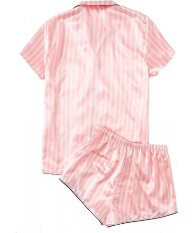 Women's Satin Sleepwear Short Sleeve Button Shirt and Shorts Pajama Set Silky PJ Pink $18.71 Sleep & Lounge