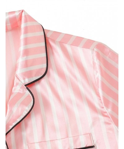 Women's Satin Sleepwear Short Sleeve Button Shirt and Shorts Pajama Set Silky PJ Pink $18.71 Sleep & Lounge