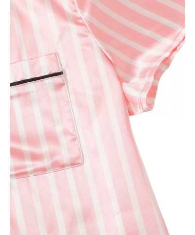 Women's Satin Sleepwear Short Sleeve Button Shirt and Shorts Pajama Set Silky PJ Pink $18.71 Sleep & Lounge