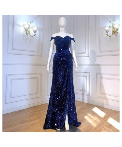 Women's Off Shoulder Mermaid Prom Dresses 2024 Long Sequin Formal Evening Gowns with Slit Purple $45.36 Dresses