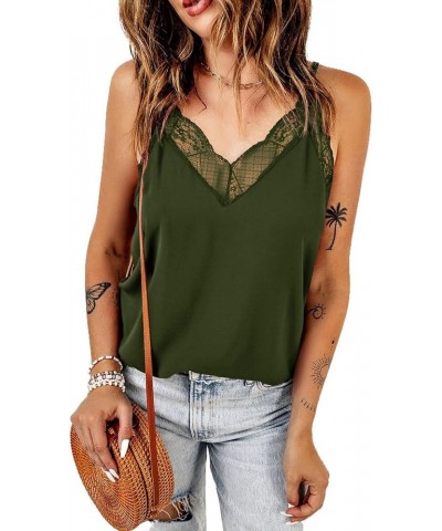 Womens Lace Camisoles Sexy V Neck Racerback Flowy Tank Tops Summer Sleeveless Cami Shirts Blouses Color Green $14.84 Tanks