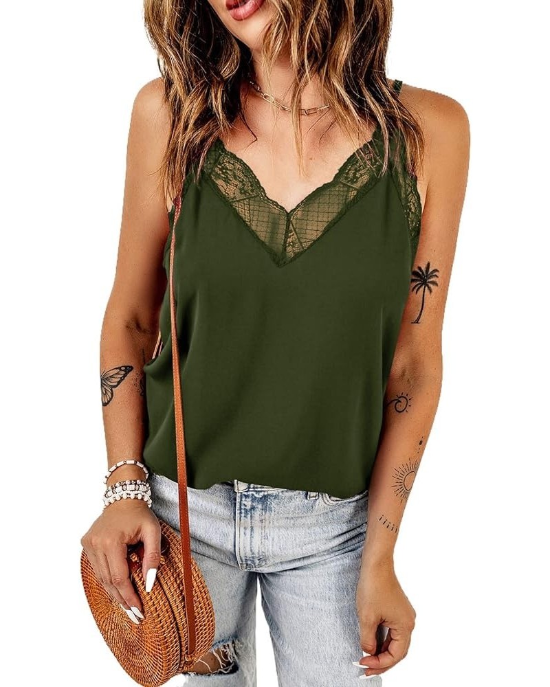 Womens Lace Camisoles Sexy V Neck Racerback Flowy Tank Tops Summer Sleeveless Cami Shirts Blouses Color Green $14.84 Tanks