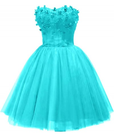 Strapless Tulle Prom Dresses Short Teens Homecoming Dresses Beaded Pageant Formal Cocktail Gowns 2023 Turquoise $26.65 Dresses