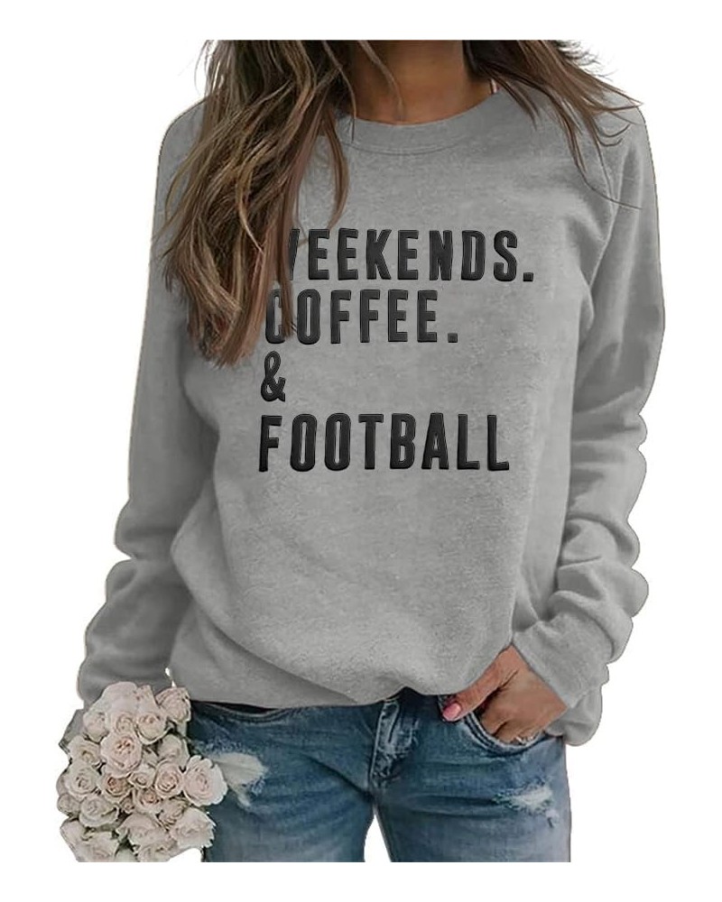 Football Game Day Sweatshirts Weekends Coffee and Football Sweatshirt Women Football Mom Crewneck Pullover Gray $19.03 Hoodie...