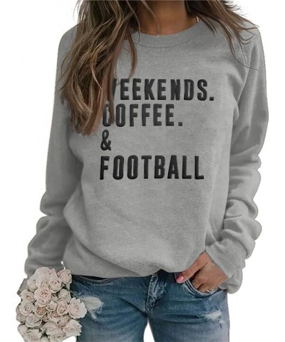 Football Game Day Sweatshirts Weekends Coffee and Football Sweatshirt Women Football Mom Crewneck Pullover Gray $19.03 Hoodie...