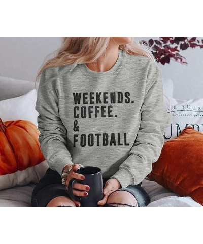 Football Game Day Sweatshirts Weekends Coffee and Football Sweatshirt Women Football Mom Crewneck Pullover Gray $19.03 Hoodie...