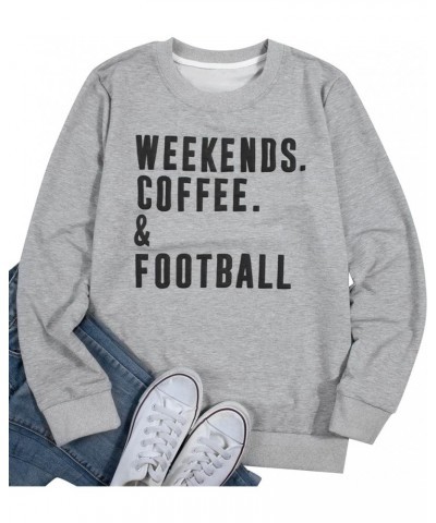 Football Game Day Sweatshirts Weekends Coffee and Football Sweatshirt Women Football Mom Crewneck Pullover Gray $19.03 Hoodie...