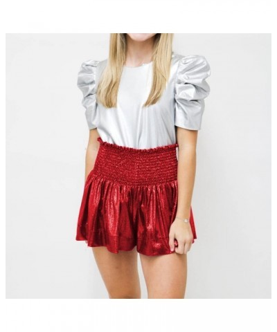 Women's Metallic Shorts Elastic High Waist Ruffle Flowy Shiny Sparkly Casual Loose Glitter Rave Club Party Pants Red $11.34 S...