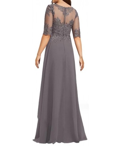 Mother of The Bride Dresses Lace Appliques 3/4 Sleeve Ruched Evening Formal Gown Long Chiffon Mother of The Bride Dress Scoop...