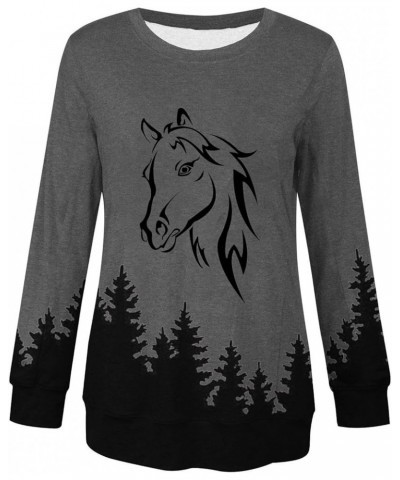 Horses T Shirt Women Funny Graphic Tees Long Sleeve Crew Neck Shirts Casual Loose Fit Blouses Horse Lover T-Shirt Gift 04 gra...