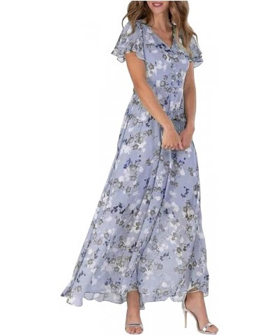 Beach Dresses for Women,2024 Spring Summer Trendy Elegant Wrap V Neck Floral Boho Dress,Flowy Ruched Hawaiian Maxi Dress G-pu...