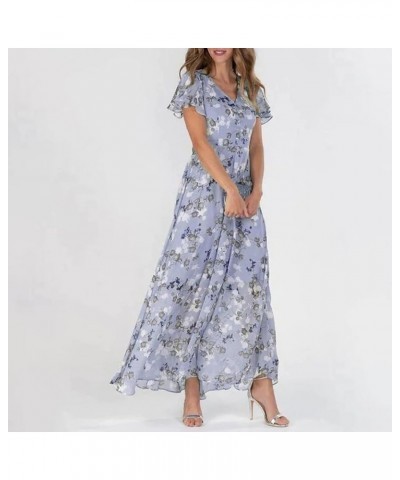 Beach Dresses for Women,2024 Spring Summer Trendy Elegant Wrap V Neck Floral Boho Dress,Flowy Ruched Hawaiian Maxi Dress G-pu...