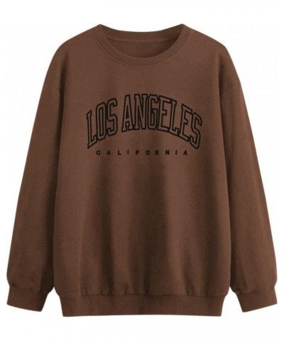 Oversized Sweatshirt for Women Los Angeles California Letter Print Graphic Sweatshirts Crewneck Pullover Hoodies A02-brown $8...