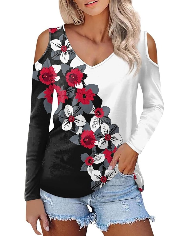 Long Sleeve Tops for Women 2024 Womens Fashion Print Flower T Shirts for Women V-Neck Casual Loose Shirts Basic Tee 02-red $1...