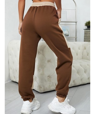 Women's Color Block Sweatpants Drawstring Waist Casual Pants with Pockets Brown and Beige $12.40 Pants