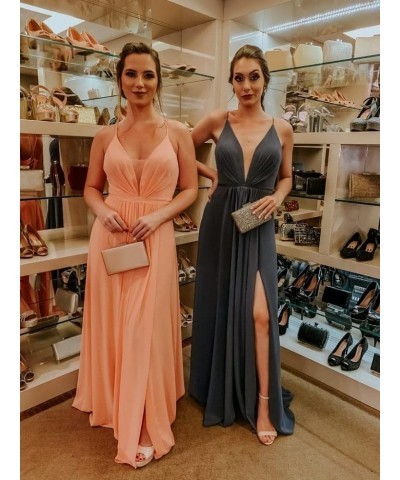 Women's V-Neck Bridesmaid Dresses for Women Long Simple A-Line Formal Dresses with Slit Cf078 Blush Pink $20.50 Dresses