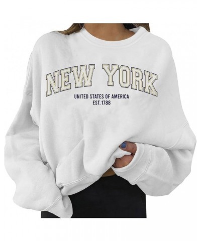 Womens Long Sleeve Tunic Sweatshirt New York Letter Printed Crew Neck Casual Sweatshirts Loose Top Women's 01-white $9.23 Act...