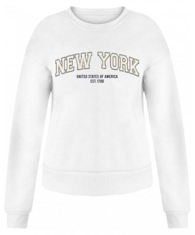 Womens Long Sleeve Tunic Sweatshirt New York Letter Printed Crew Neck Casual Sweatshirts Loose Top Women's 01-white $9.23 Act...