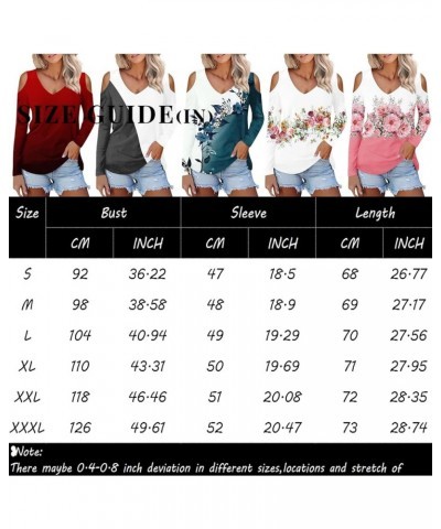 Long Sleeve Tops for Women 2024 Womens Fashion Print Flower T Shirts for Women V-Neck Casual Loose Shirts Basic Tee 02-red $1...