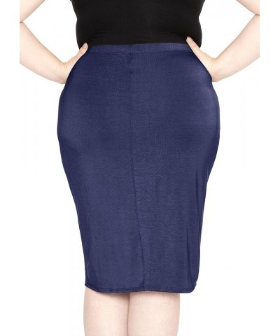 Women's Plus Size Soft Stretch MIDI Skirt | Comfortable for Women | X-Large - 6X Navy Blue $14.78 Skirts