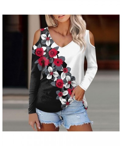 Long Sleeve Tops for Women 2024 Womens Fashion Print Flower T Shirts for Women V-Neck Casual Loose Shirts Basic Tee 02-red $1...