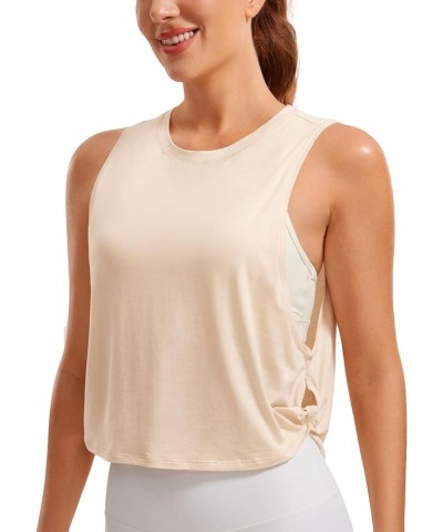 Pima Cotton Cropped Tank Tops for Women - Sleeveless Sports Shirts Athletic Yoga Running Gym Workout Crop Tops White Opal $13...