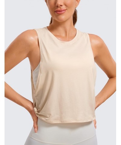 Pima Cotton Cropped Tank Tops for Women - Sleeveless Sports Shirts Athletic Yoga Running Gym Workout Crop Tops White Opal $13...