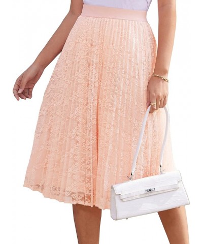 Women's High Waist Pleated A-Line Swing Skirt KK659 Lace Pink $18.45 Skirts