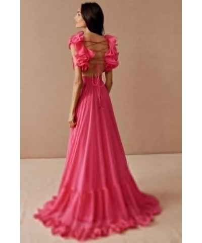 Women's Chiffon Ruffle Prom Dresses Ruched A Line Evening Formal Gowns Long V Neck Wedding Guest Dresses Red $39.04 Dresses