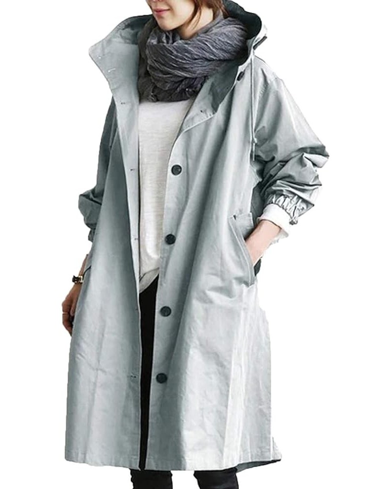 Winter Coats For Women Plus Size Long Sleeve Outerwear With Pocket Lightweight Fall Hooded Windproof Trenchcoat S Light Blue ...