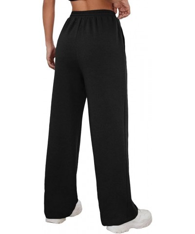 Women's Drawstring Elastic High Waist Straight Wide Leg Pants with Pockets Solid Black $14.72 Pants