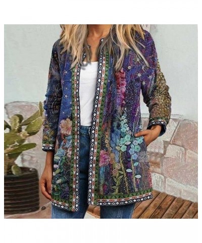 Women Open Front Ethnic Style Aztec Linen Cardigan Vintage Graphic Print Long Sleeve Casual Loose Coat with Pocket Purple $7....