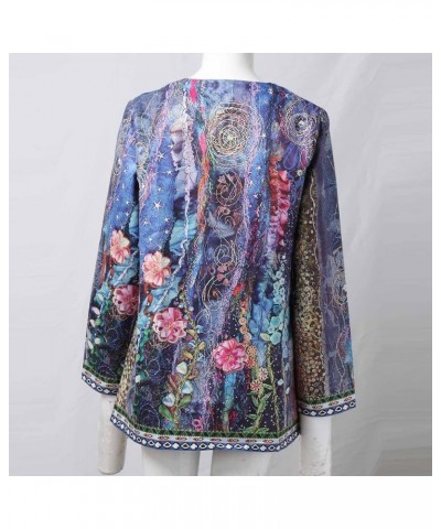 Women Open Front Ethnic Style Aztec Linen Cardigan Vintage Graphic Print Long Sleeve Casual Loose Coat with Pocket Purple $7....