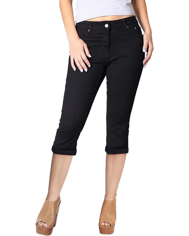 Women's Stretchy 5 Pocket Skinny Mid Rise Capri Ripped Denim Jeans Black3 $17.10 Jeans