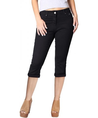 Women's Stretchy 5 Pocket Skinny Mid Rise Capri Ripped Denim Jeans Black3 $17.10 Jeans