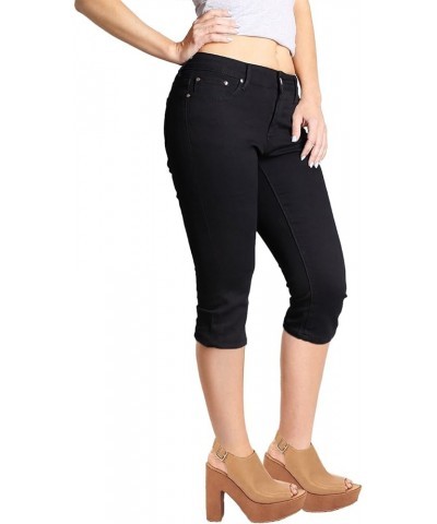 Women's Stretchy 5 Pocket Skinny Mid Rise Capri Ripped Denim Jeans Black3 $17.10 Jeans