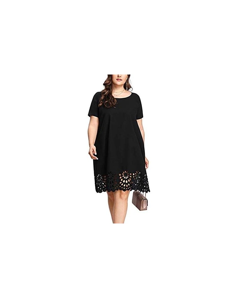 Summer Plus Size Dress for Women Boho Floral Printed Round Neck Loose Fit Dresses Hawaiian Beach Holiday Maxi Y6-black $6.86 ...