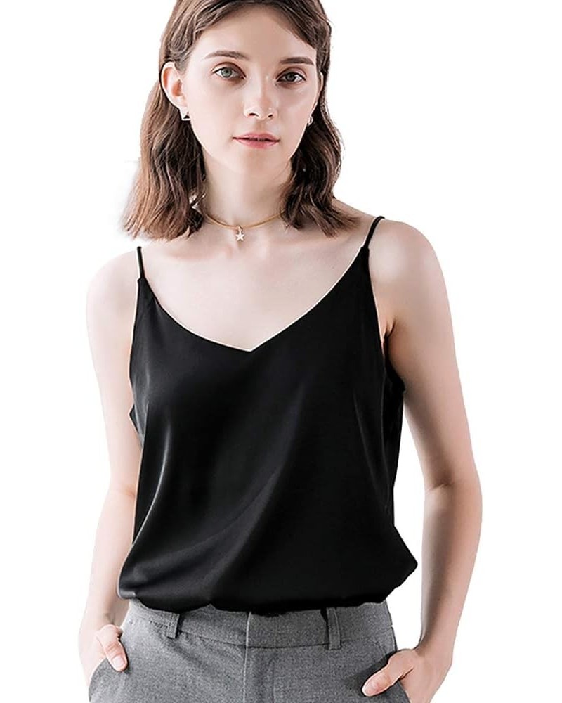 Classic Womens Silk Satin Camisole Top Sexy V Neck Blouse Tank Shirt Ladies Spaghetti Strap Vest Cami XS-3XL Black $17.91 Tanks