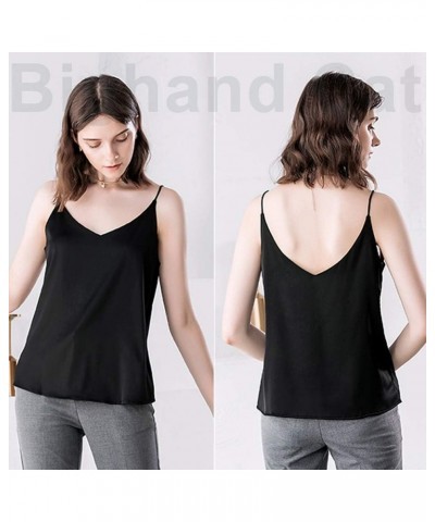 Classic Womens Silk Satin Camisole Top Sexy V Neck Blouse Tank Shirt Ladies Spaghetti Strap Vest Cami XS-3XL Black $17.91 Tanks