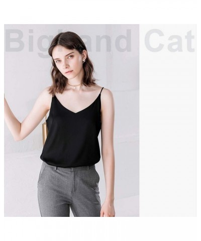 Classic Womens Silk Satin Camisole Top Sexy V Neck Blouse Tank Shirt Ladies Spaghetti Strap Vest Cami XS-3XL Black $17.91 Tanks