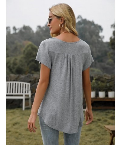 Womens Tie-Dye Tops V Neck Soft T-Shirts Flowy Pleats Tunic Button up Casual Blouses Summer Short Sleeve Grey $13.34 Tops