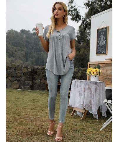 Womens Tie-Dye Tops V Neck Soft T-Shirts Flowy Pleats Tunic Button up Casual Blouses Summer Short Sleeve Grey $13.34 Tops