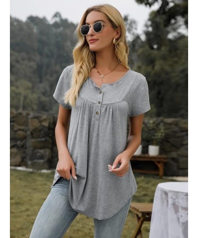 Womens Tie-Dye Tops V Neck Soft T-Shirts Flowy Pleats Tunic Button up Casual Blouses Summer Short Sleeve Grey $13.34 Tops