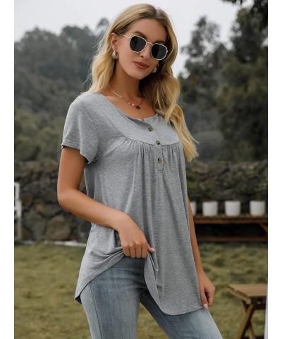 Womens Tie-Dye Tops V Neck Soft T-Shirts Flowy Pleats Tunic Button up Casual Blouses Summer Short Sleeve Grey $13.34 Tops