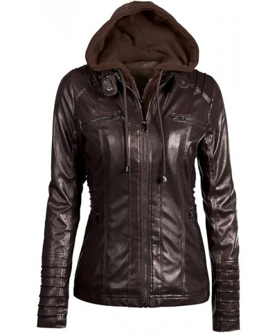 Fashion Leather Jacket Women, Removable Hood Cotton Shacket Jacket Women (Regular & Plus Size & Petite) (Color : Brown, Size ...