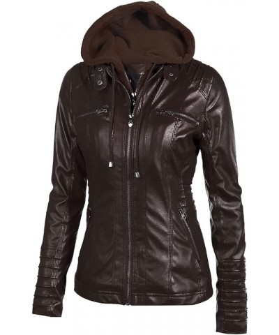 Fashion Leather Jacket Women, Removable Hood Cotton Shacket Jacket Women (Regular & Plus Size & Petite) (Color : Brown, Size ...