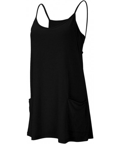 Women's Tennis Dress Sleeveless Workout Mini Dress with Shorts Spaghetti Strap Golf Cami Dresses Black $13.49 Activewear