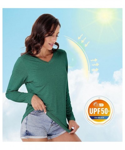 Women's Long Sleeve Shirt V Neck SPF Shirts UPF 50+ Quick Dry T-Shirt Athletic Workout Hiking Tee Shirts Rashguard Emerald Gr...